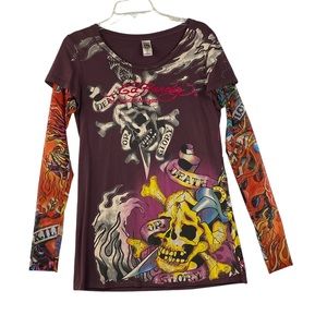 RARE Ed Hardy by Christian Audigier Death or Glory with tattoo sleeves size L